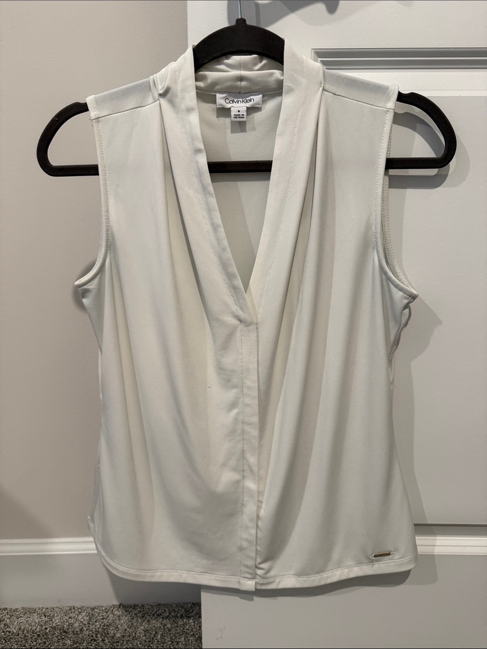 Calvin Klein Ivory Draped V-Neck Sleeveless Shell